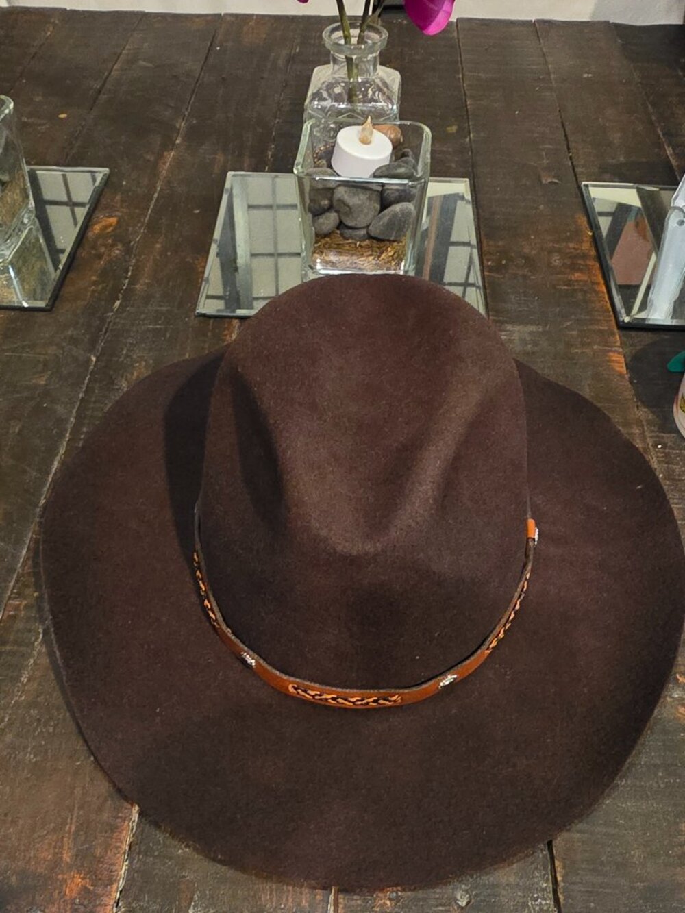 Bronco Centre Dent Western Cowboy Hat Size 7 Chocolate Brown Felt Hat